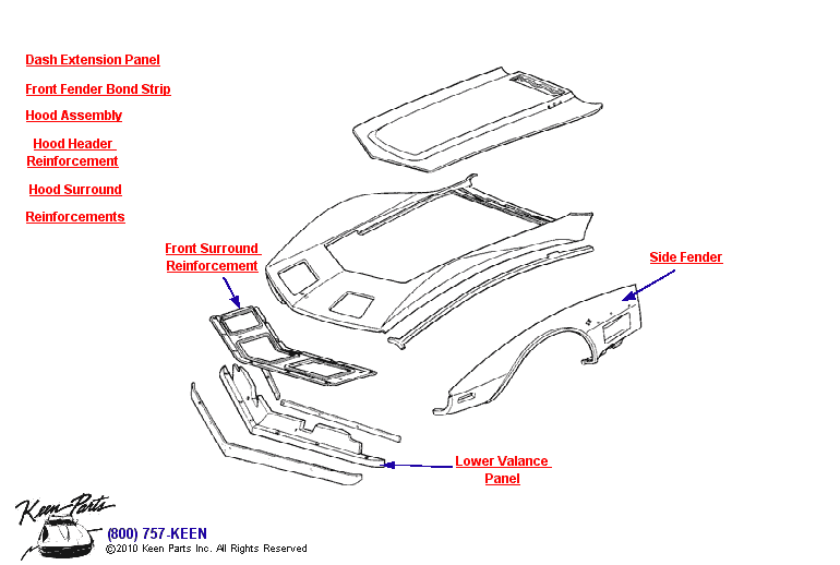 Front Body Diagram for a 1973 Corvette