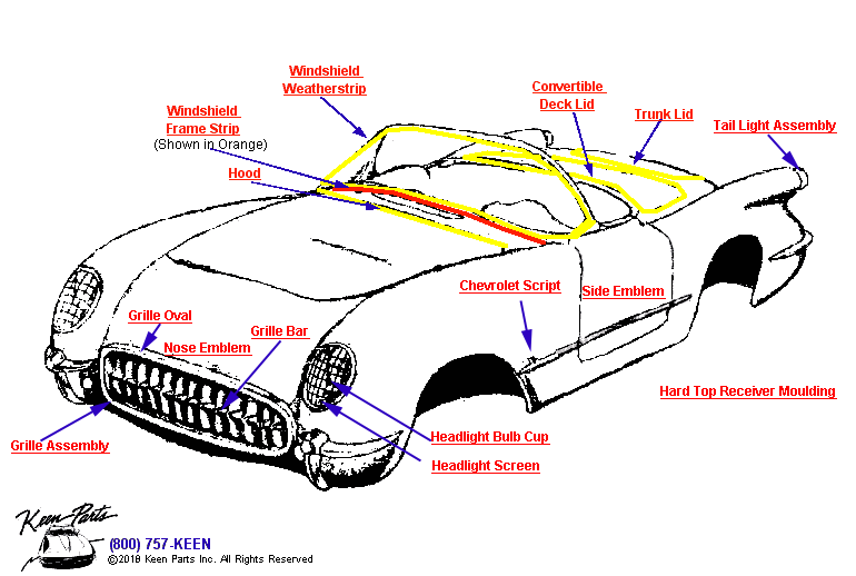 Weatherstrips Diagram for a 1957 Corvette