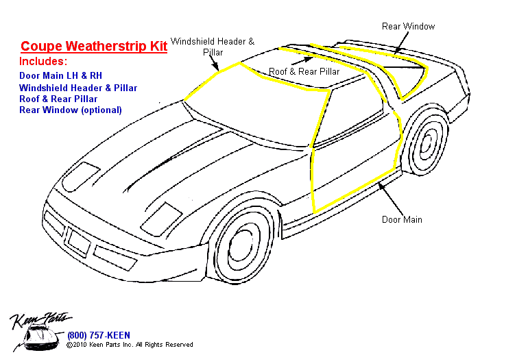 Coupe Body Weatherstrip Kit Diagram for a 1993 Corvette