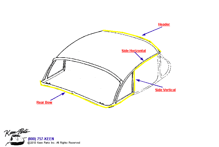 Hardtop Weatherstrips Diagram for a 2002 Corvette