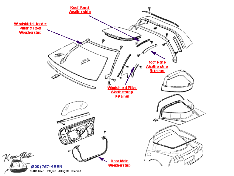 Coupe Weatherstrips Diagram for a 1994 Corvette