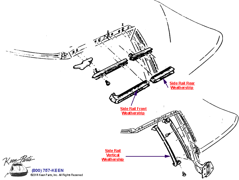 Soft Top Weatherstrips Diagram for a 1994 Corvette