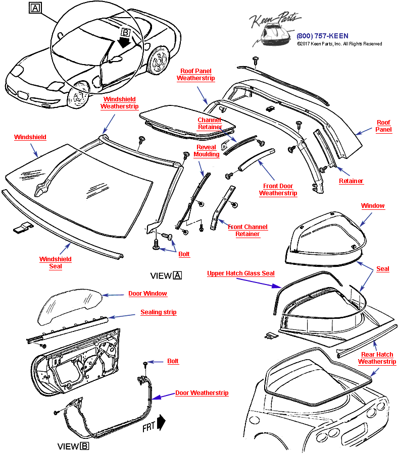 Weatherstrips and Glass- Coupe Diagram for a 1972 Corvette