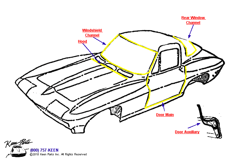 Coupe Weatherstrips Diagram for a 2022 Corvette