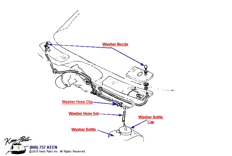 Washer Nozzles &amp; Hoses Diagram for a 1960 Corvette