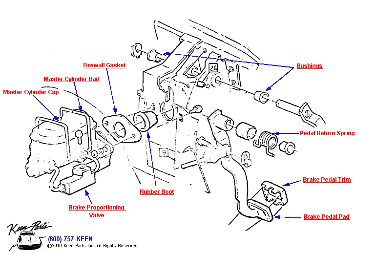 Brake Pedal &amp; Master Cylinder Diagram for a 1975 Corvette