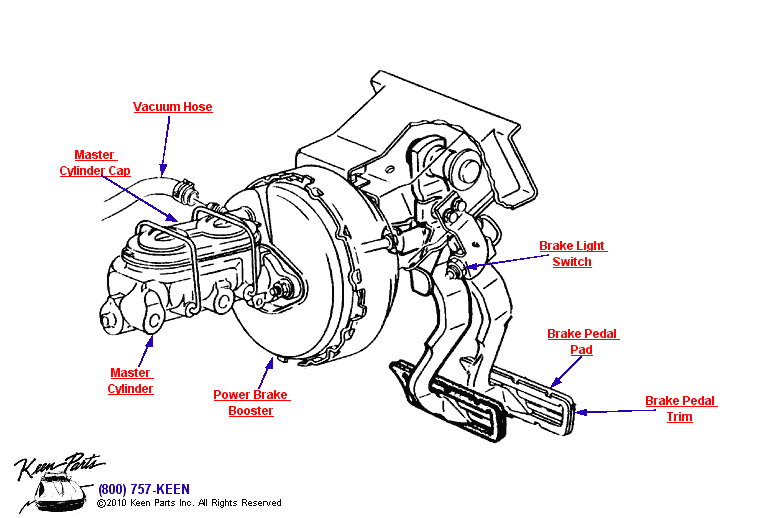 Power Brake Pedal &amp; Booster Diagram for a 1977 Corvette