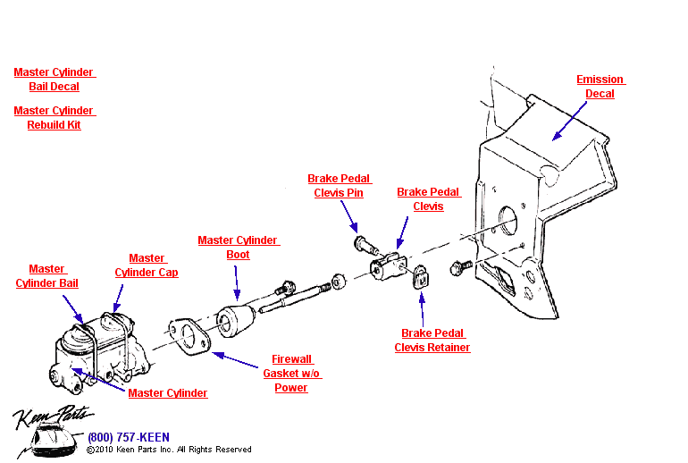 Master Cylinder without Power Brakes Diagram for a 1970 Corvette
