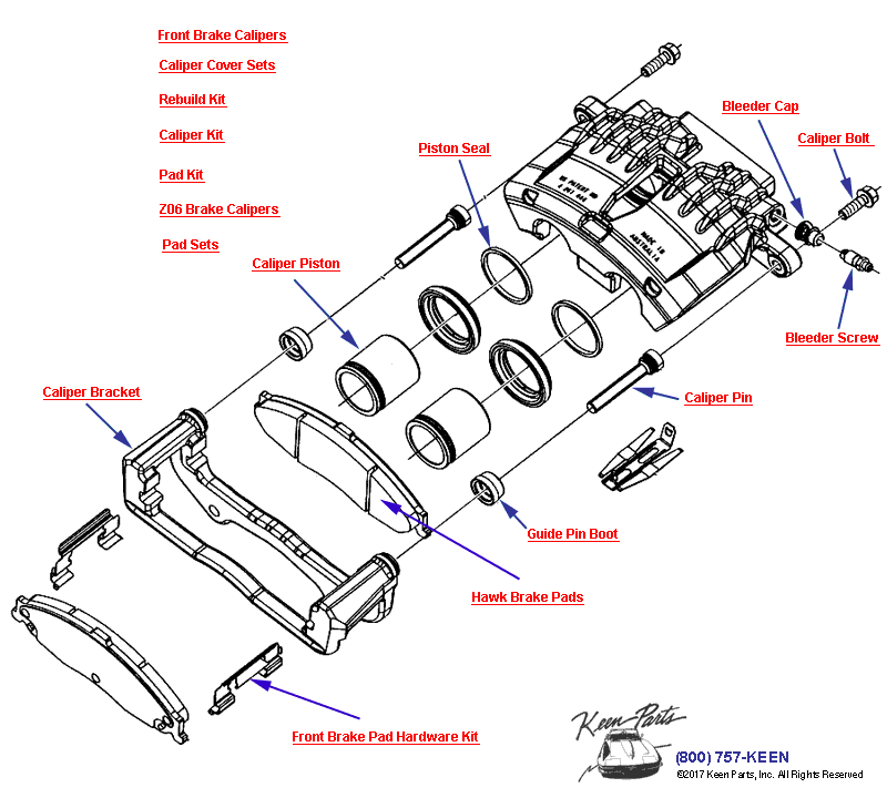 Brake Caliper- Front Diagram for a 2001 Corvette