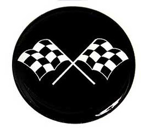 Corvette Wheel Emblem Crossed Flag (Black) (4 Pieces Set)
