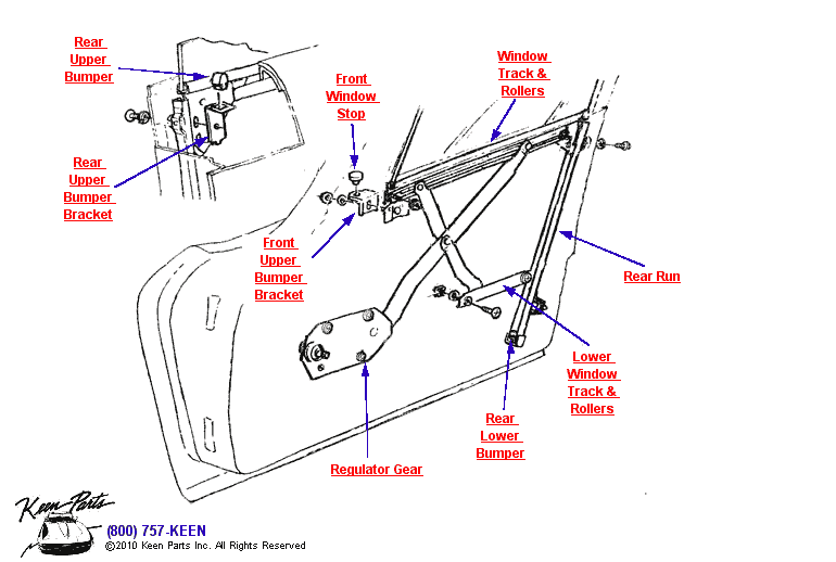 Door Regulator &amp; Run Diagram for All Corvette Years