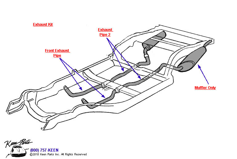 Exhaust Kit &amp; Mufflers Diagram for a 1969 Corvette