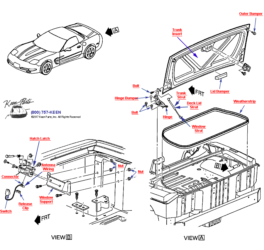 Rear Compartment- Hardtop Diagram for All Corvette Years