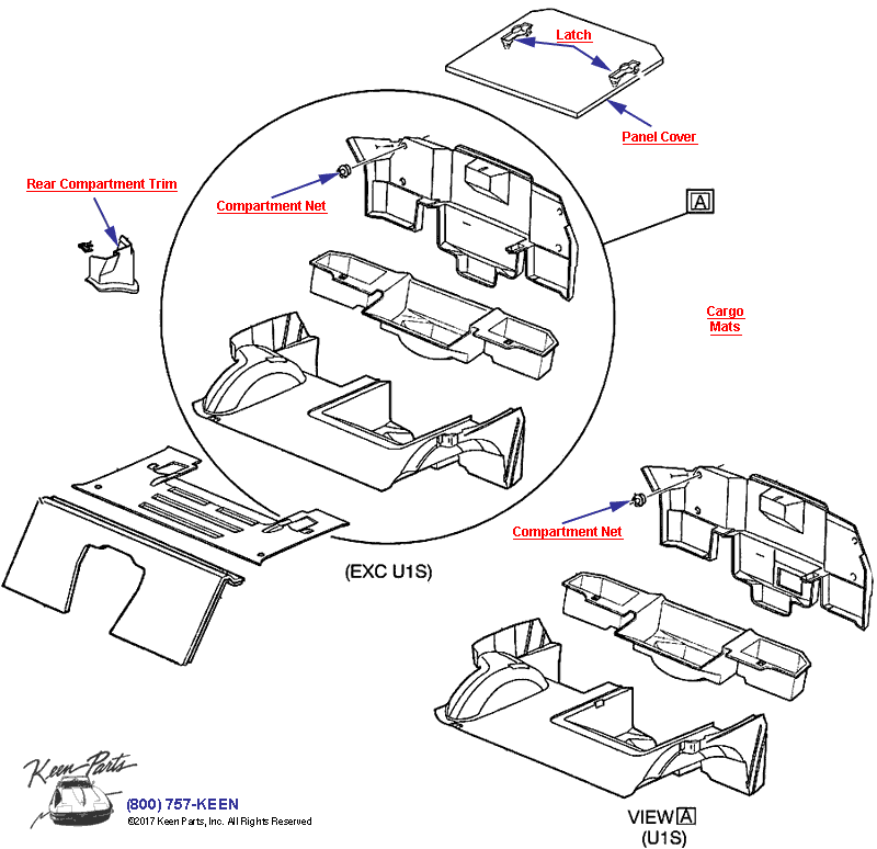 Rear Floor &amp; Compartment - Hardtop &amp; Convertible Diagram for All Corvette Years