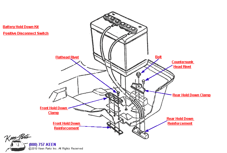Battery Hold Downs Diagram for All Corvette Years