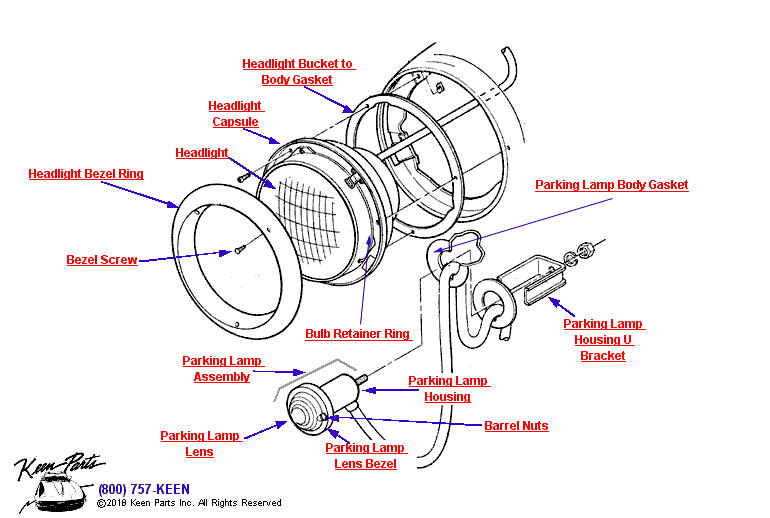 Headlight &amp; Parking Lamp Diagram for a 1963 Corvette