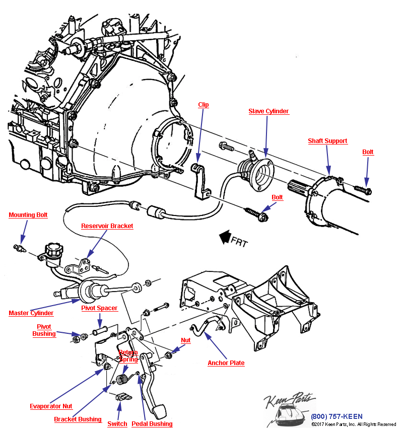 Clutch Pedal &amp; Cylinders Diagram for All Corvette Years