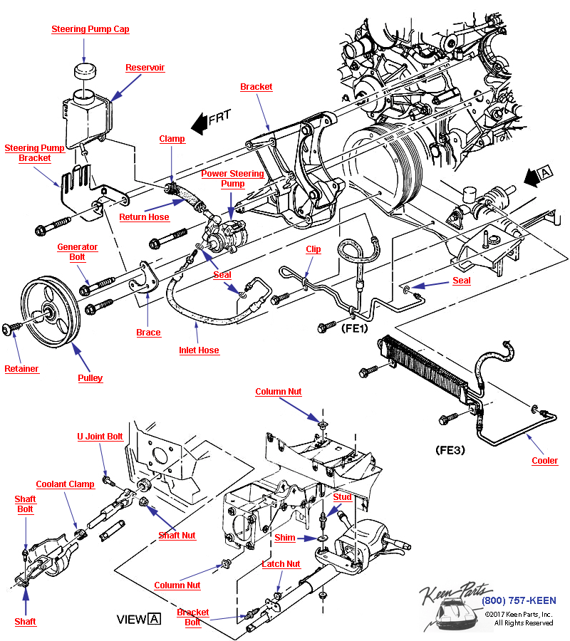 Steering Pump Mounting &amp; Related Parts Diagram for All Corvette Years