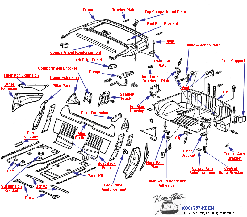 Sheet Metal/Body Mid- Convertible Diagram for All Corvette Years