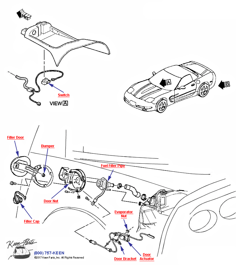 Gas Door and Fuel Filler Hoses Diagram for All Corvette Years