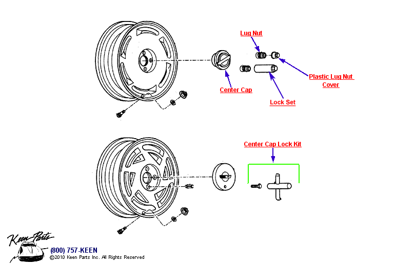 Wheels &amp; Center Caps Diagram for a 2014 Corvette