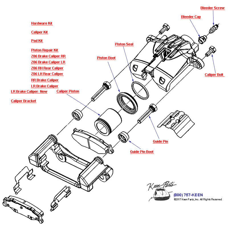 Brake Caliper- Rear Diagram for All Corvette Years