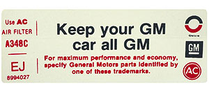 1975 Corvette Keep Your Car All GM Decal (Code 8994027) EJ