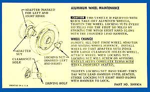 1965-1966 Corvette Aluminum Knock Off Wheel Instruction Card