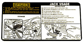 1975-1978 Corvette Jacking Instructions Regular Tire Decal  (Code 359670)