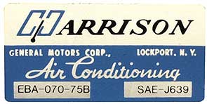 1975 Corvette Harrison AC Decal (Code EBA 070-75B)