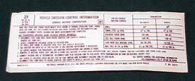 1974 Corvette Decal Manual Transmission Emission 250 HP L82