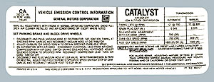 1977 Corvette Emission Decal Manual Transmission 210 HP L82 (Code CA 460127)