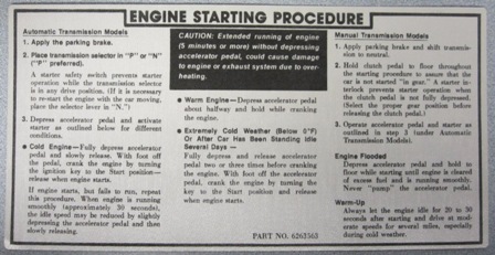 1972-1973 Corvette Engine Start Instruction Decal