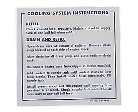 1965-1967 Corvette Coolant Caution Instructions Decal 396 L88 (Code 3877998)