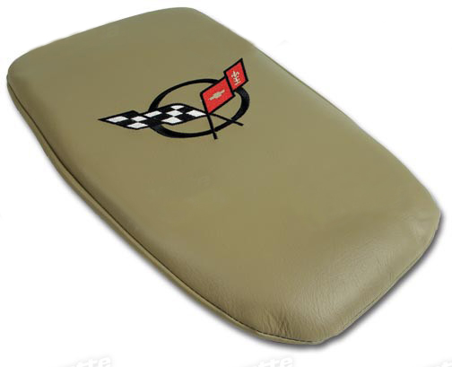 1997-2004 Corvette Glove Box Lid Protector Tan Leather with Black Embroidered Logo