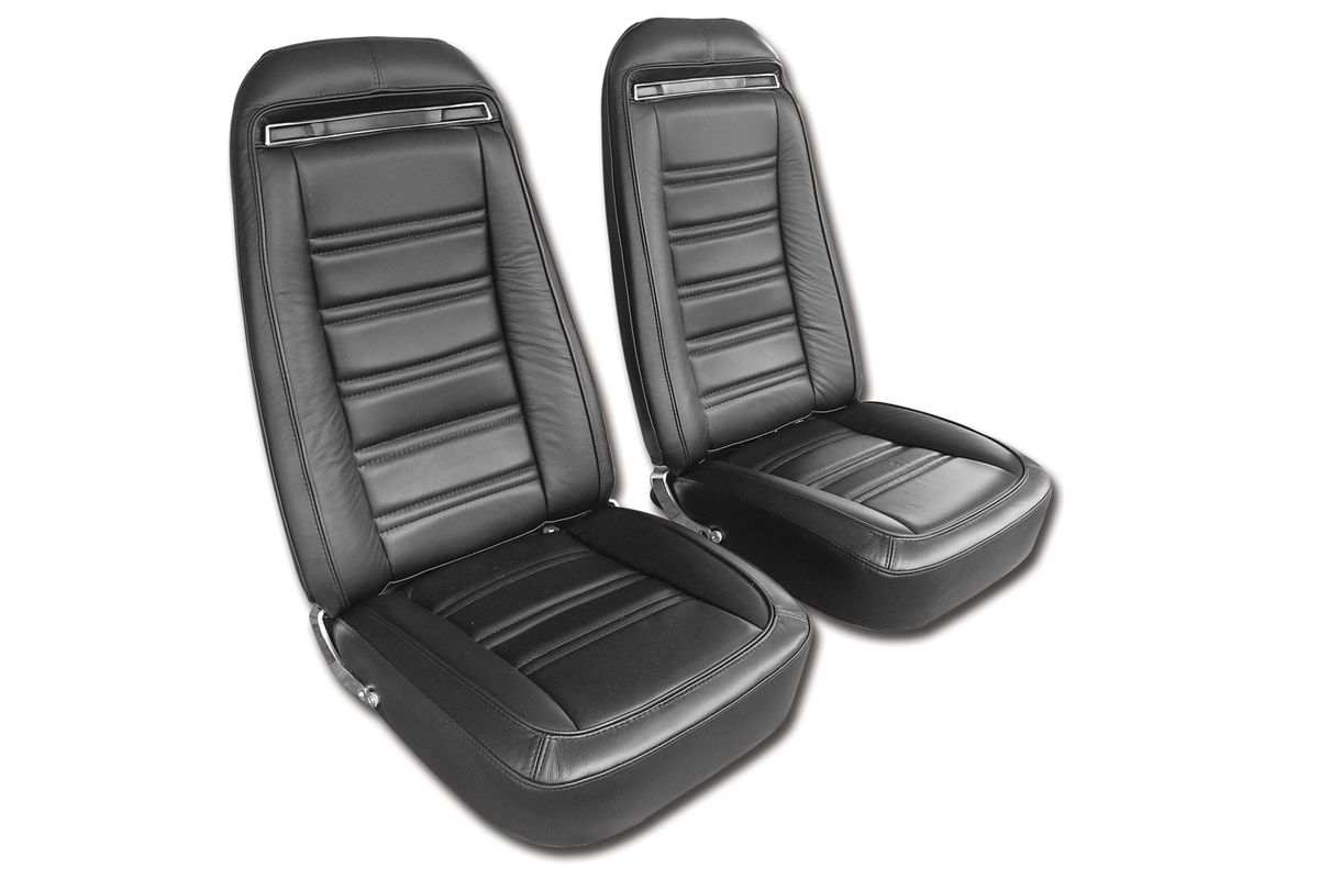 1975 Corvette Driver 100% Leather Mounted Seats  (Pair) without Shoulder Harness