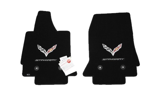 2014-2017 Corvette ULTIMat 2Piece Floor Mat Set  C7 Corvette Flags and Stingray Letters in Silver and 
