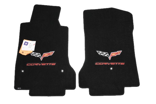 2005-2013 Corvette Lloyd Ulti-vet C6  Floor Mats Pair with C6 Embroidered GM Logo and Red Corvette Script