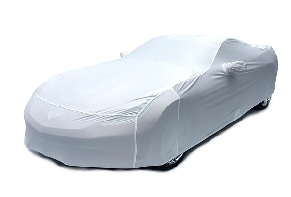 2014-2017 Corvette C7 CORVETTE CAR COVER- ARCTIC WHITE COLOR MATCHED INDOOR STRETCH. THIS C7 CORVETTE CAR COVER IS MAD